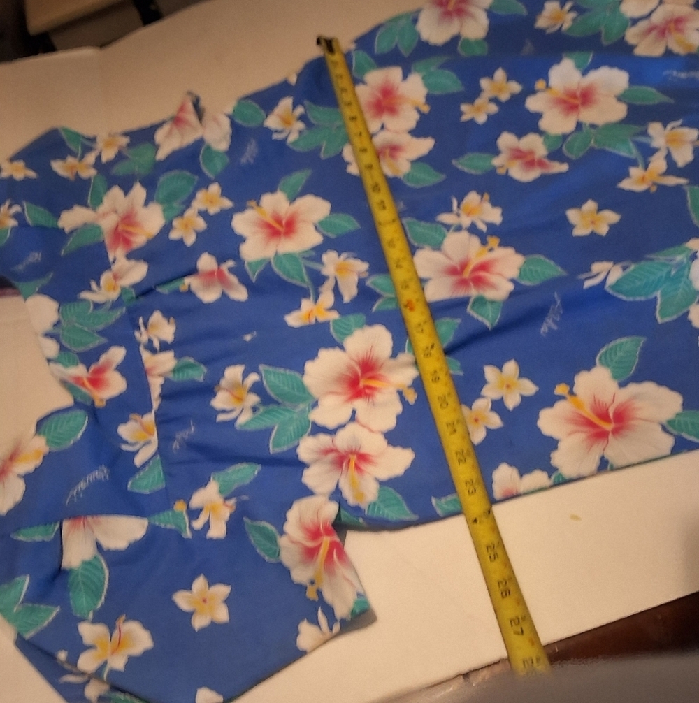 Vintage Hawaiian Blue Hibiscus Floral Puff Sleeve Ruffle Hem Dress XL - Picture 7 of 10